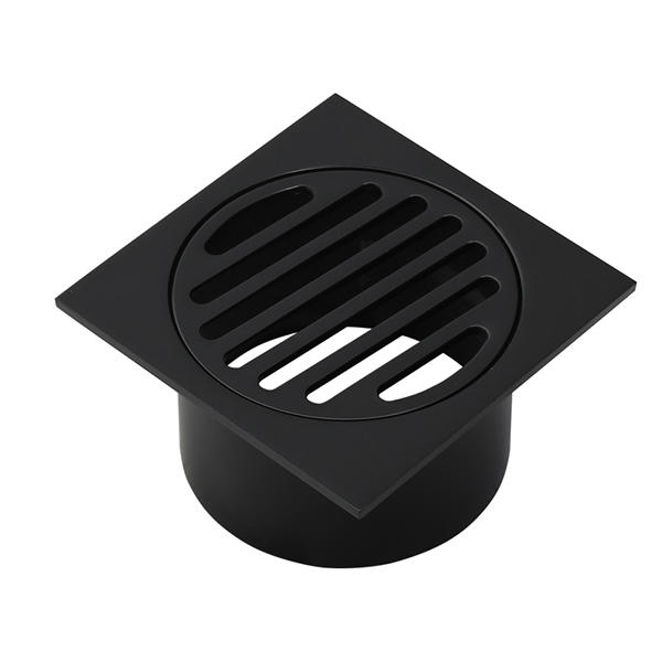 SQA-342B 85*85mm Matte Black Square Brass  Shower Drain with Removable Cover Grate