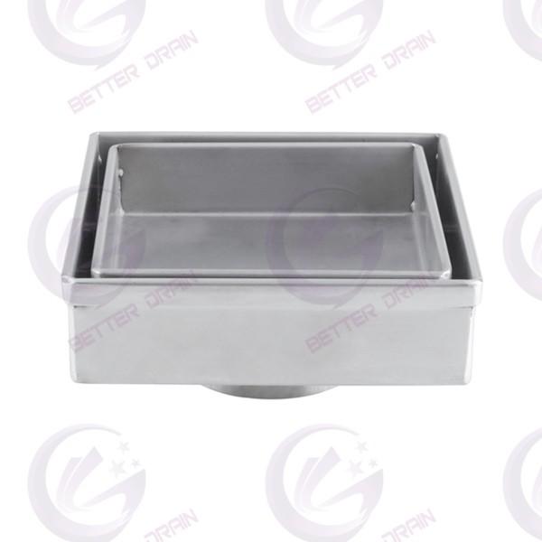 TI-1051 100mm Square Stainless Steel Tile Insert  Floor Drain 51mm Outlet