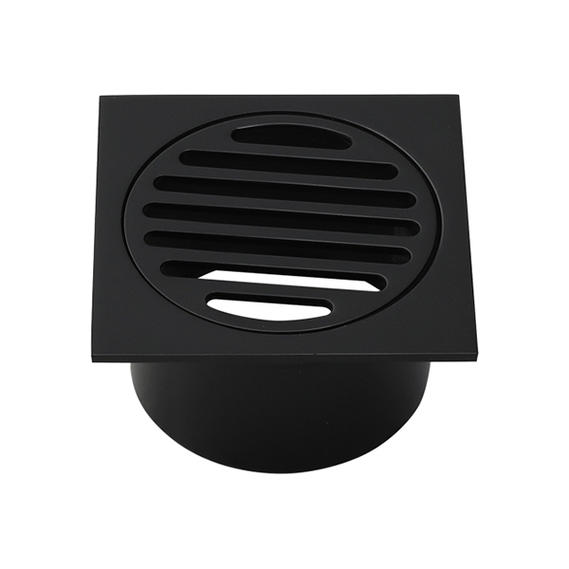 SQA-342B 85*85mm Matte Black Square Brass  Shower Drain with Removable Cover Grate